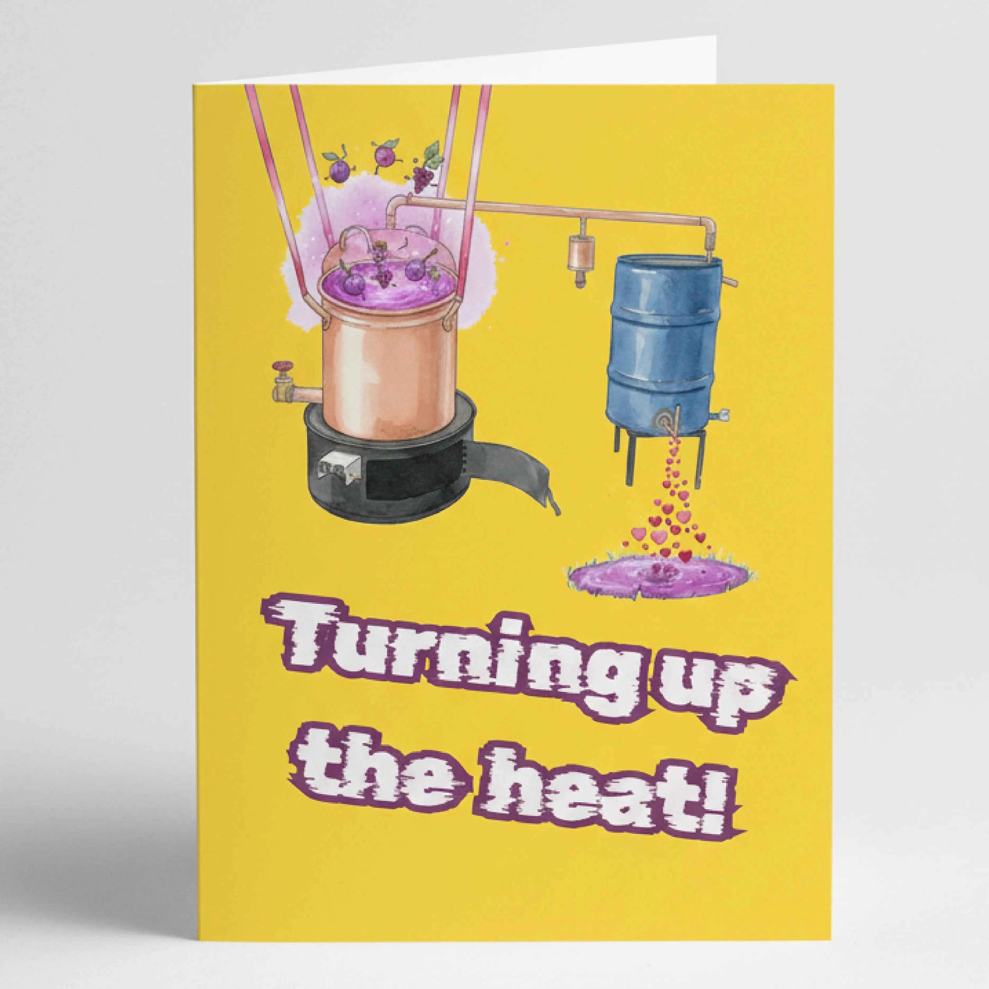 Забавна картичка на английски "Turning up the heat!" - Казан за ракия