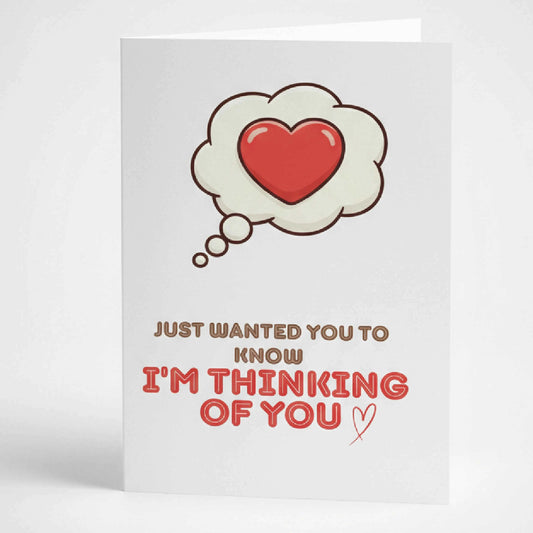 Стилна и нежна картичка с минималистичен дизайн и надпис на английски Thinking of you, подходяща за изпращане на подкрепа, благодарност или просто мил жест към приятел.